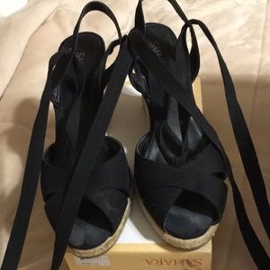 Size11 black wedge lace up sandals